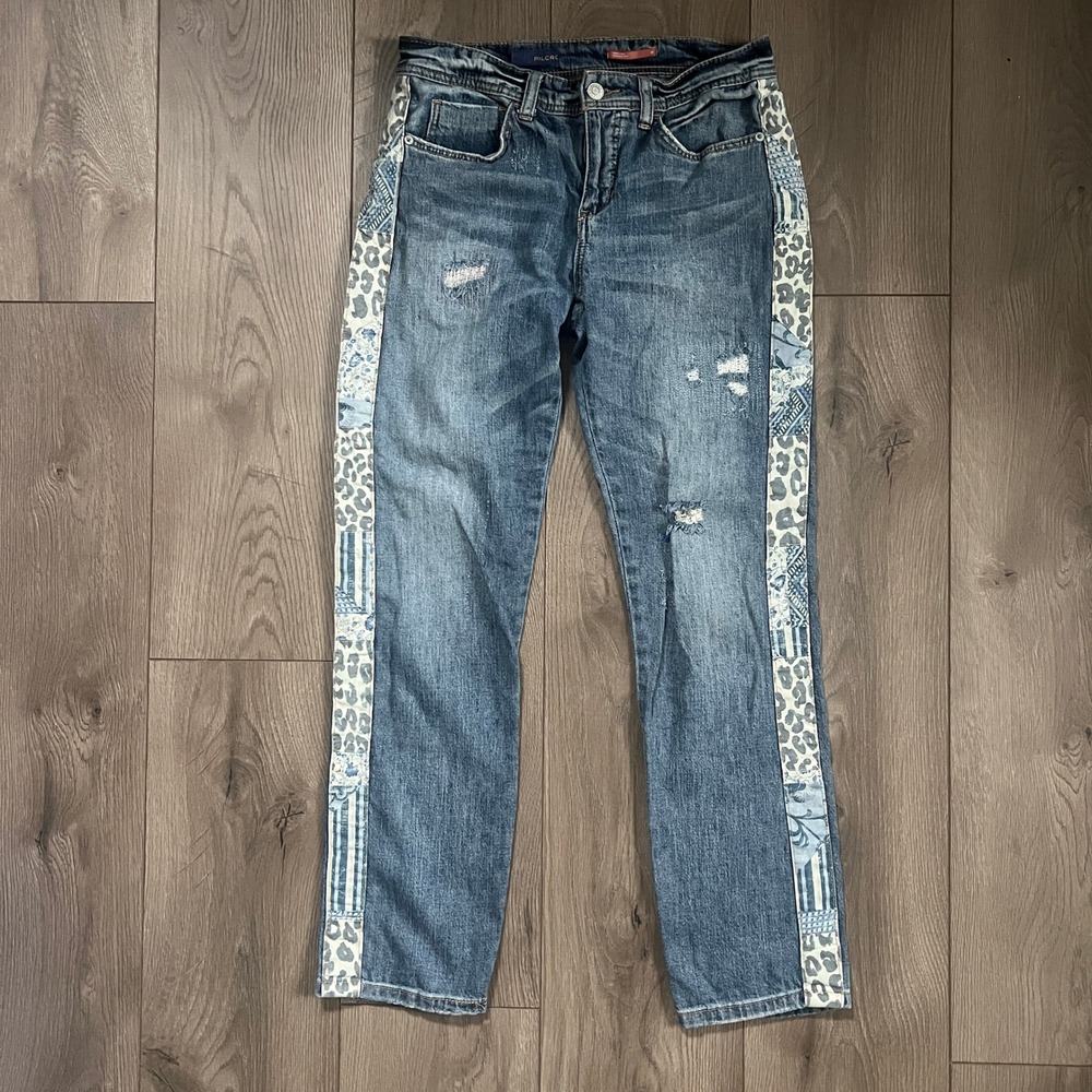 Anthropologie Pilcro‎ Jeans Women's Sz 25 Blue Slim Boyfriend Crop Leopard Denim